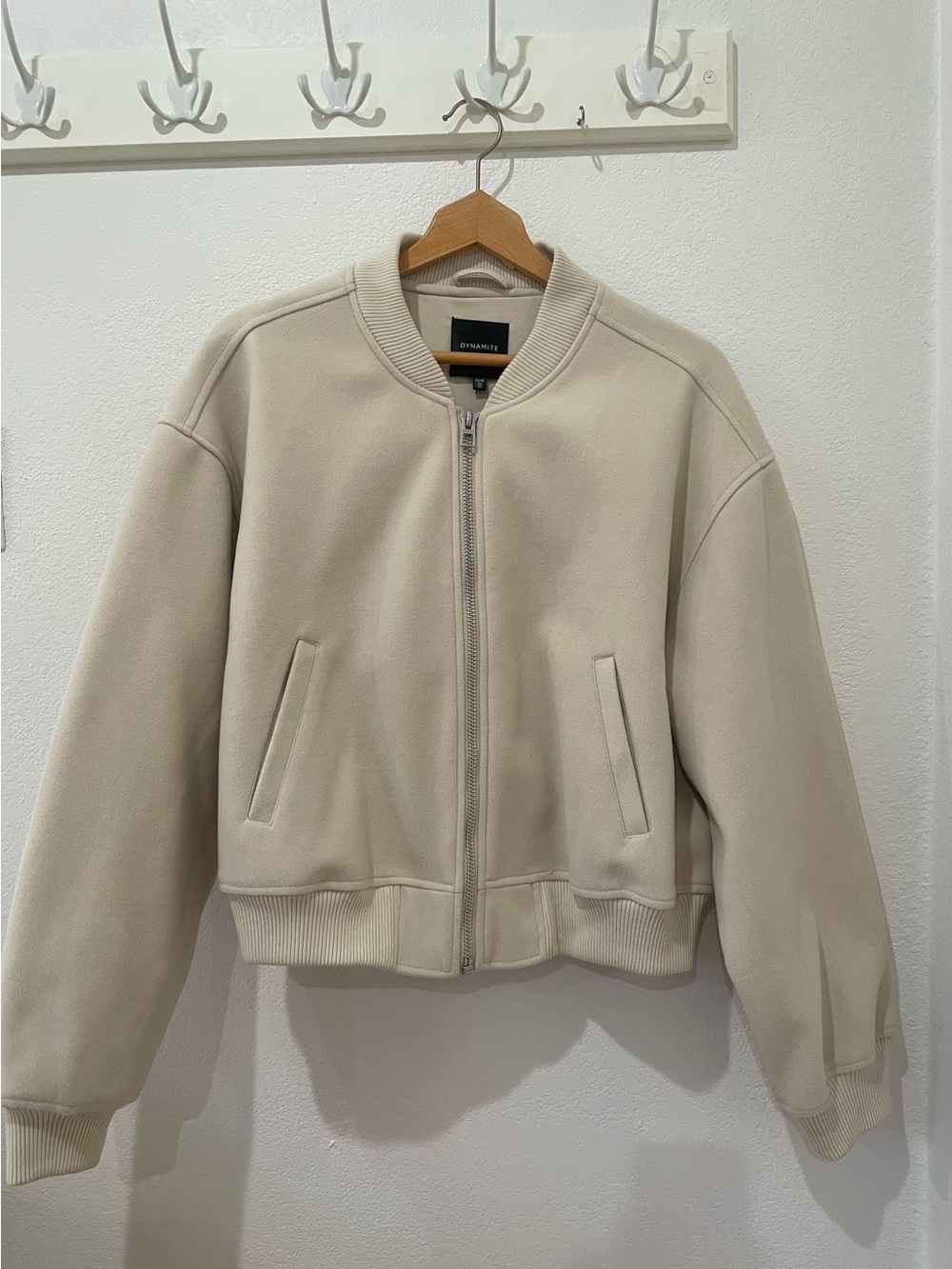 Dynamite Cream Bomber Jacket - Zip Front